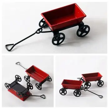 1:12 Красная маленькая тележка для домашнего декора, садовая мебель, миниатюрная игрушка, мини-садовая тележка, форма для тележки
