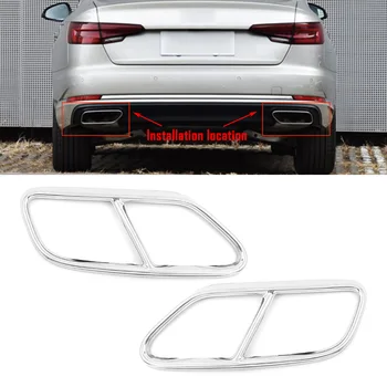 1 пара Серебристых автомобильных задних глушителей, крышка выхлопной трубы, Декоративная отделка для Audi A4 B9 2019 2020, Стальные чехлы