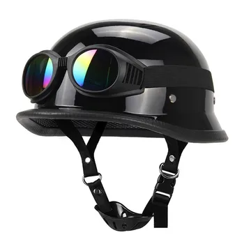 1 шт. Мотоциклетный ретро-полушлем Матово-черный или ярко-черный Защитный шлем для верховой езды на открытом воздухе с очками Размер S-XXL