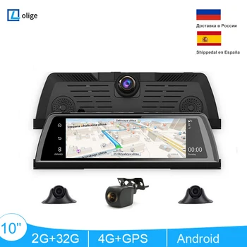 10-Дюймовый Автомобильный Видеорегистратор Камера 4G Android Приборная панель WiFi GPS Навигация Автомобильное Зеркало 4-Канальный HD 1080P Авторегистратор Регистратор dash cam