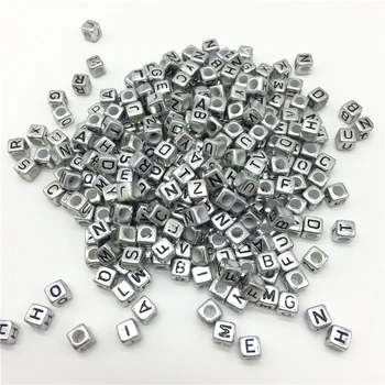 100шт 6x6 мм Смешанные посеребренные бусины с буквами алфавита, браслет-талисманы, ожерелье для изготовления ювелирных изделий #Letter-06