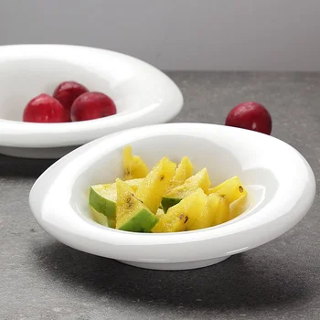 12-дюймовая керамическая миска для фруктового салата бытовая белая большая посуда неправильной формы западная миска для лапши Скандинавская тарелка для еды особой формы