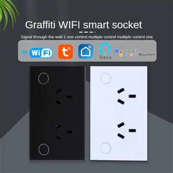 15A Tuya WIFI Smart Socket Switch AU Стандартная Стеклянная Панель С Двойной Розеткой Smart Life App Пульт Дистанционного Управления С Alexa Google Home