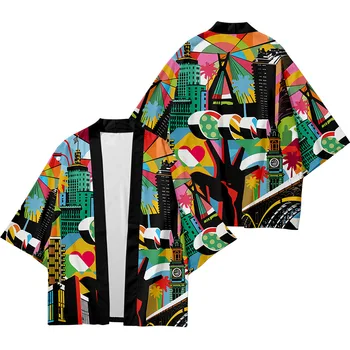 2021 Японский Летний Гавайский Кардиган, рубашка для косплея, Блузка, Юката, Мужская Уличная одежда, Традиционное Пляжное Кимоно