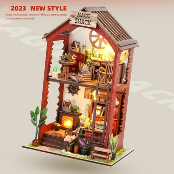 2023 Diy Деревянная Волшебная Хижина Casa Кукольные Домики Миниатюрный Строительный Комплект С Мебелью Легкий Кукольный Домик Игрушки Для Взрослых Подарок На День Рождения