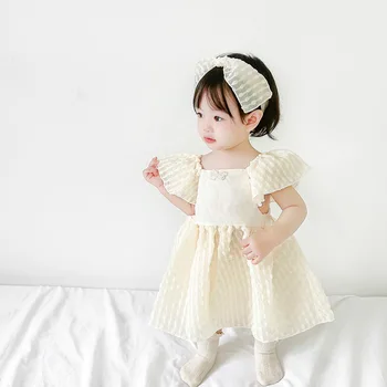 2023 Летнее платье для маленьких девочек + головные уборы, модная Элегантная Детская Одежда Для малышей, Платья принцессы на день рождения, Платья от 0 до 5 лет