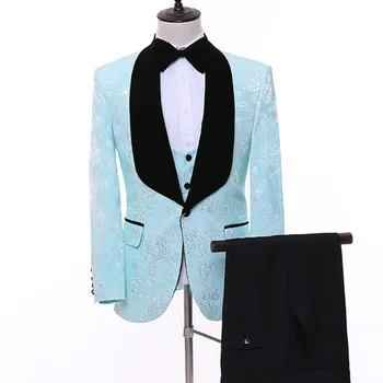 2023 Модный Новый мужской повседневный свадебный светлый костюм с рисунком, комплект из 3 предметов / Мужской Тонкий блейзер с воротником в тон, куртка, брюки, жилет