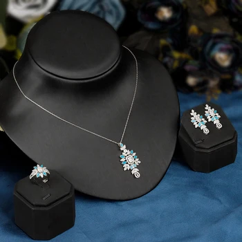 2023 Новый стиль, Маленький Комплект ювелирных изделий из 3 предметов, ожерелье с кубическим цирконием AAA, серьги, Кольцо, свадебные украшения высокого качества для новобрачных