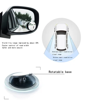 2шт Регулируемого автомобильного выпуклого зеркала слепой зоны Широкоугольное прозрачное Вспомогательное зеркало заднего вида Для безопасности вождения Автомобильные аксессуары