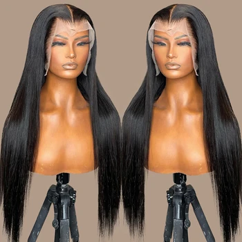 30-дюймовые прямые парики из человеческих волос с косточками, Бразильские парики из человеческих волос с косточками 13x4, прямые парики из человеческих волос с косточками для женщин