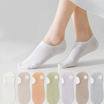 5 Пар повседневных женских носков-лодочек с глубоким вырезом, однотонные носки с хлопчатобумажной подкладкой из тонкой сетки