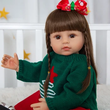55 см Новая полностью силиконовая Возрожденная девочка, красивая В зеленом свитере Bonecas Reborn Для рождественской игрушки