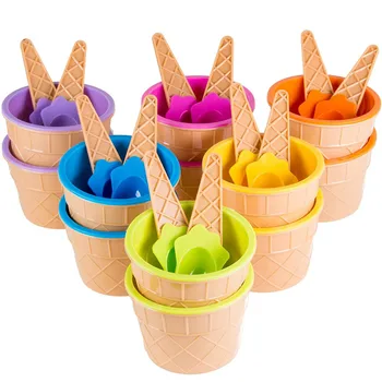 6 Штук детской цветной вазочки для мороженого, пластиковый стаканчик для десерта + Конусная ложка, стаканчик для мусса, посуда для детских вечеринок