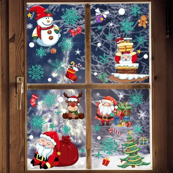 9 Листов Рождественских Наклеек на Окно В виде Снежинки для Стекла, Рождественские Наклейки Декор Праздничных Наклеек в виде Снежинки Санта-Клауса для вечеринки