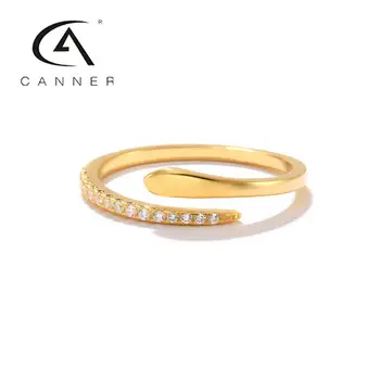 CANNER, Открытое кольцо с бриллиантом в виде животного Змеи из стерлингового серебра 2025 пробы, Модные Разноцветные Регулируемые кольца CZ, Изысканные ювелирные изделия Bijoux