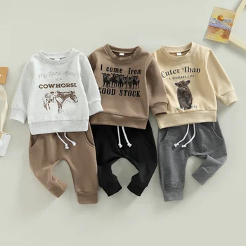 Citgeett, Осенний комплект одежды для малышей и мальчиков, толстовка с длинным рукавом и буквенным принтом + однотонные брюки с карманами, осенний костюм
