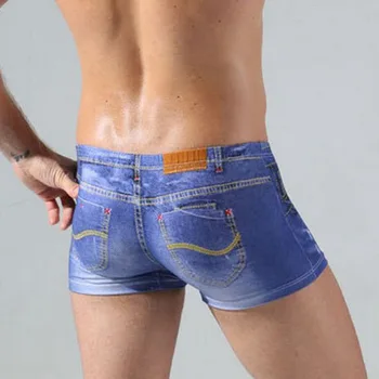 DIHOPE, мужские джинсовые короткие трусы с принтом, летнее мужское хлопковое сексуальное нижнее белье, U-образный чехол, нижнее белье, боксеры calzoncillo
