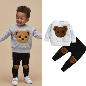 FOCUSNORM, от 1 до 5 лет, Комплекты одежды для маленьких мальчиков, пуловер с длинными рукавами и рисунком Медведя из Мультфильма, Толстовка, Топы, Брюки