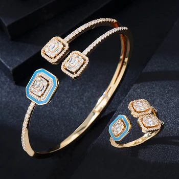 GODKI Корейский Модный набор браслетов и колец, набор ювелирных изделий для женщин, свадебный Кубический циркон, кристалл CZ, украшения для современной женщины 2022 г.