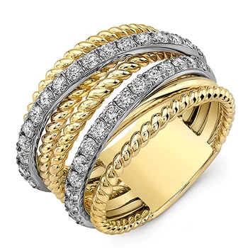 Huitan Fancy Cross Twist Twine, Женское кольцо Золотого цвета с микрокристаллическим камнем Циркон, Нежные Обручальные кольца, Женские модные украшения