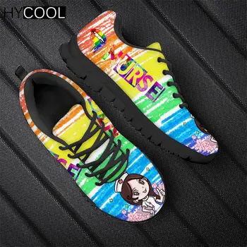 HYCOOL/ Новые стильные женские сетчатые легкие кроссовки для бега, красочная медсестра с принтом губ, женские спортивные ботинки на мягкой платформе для девочек