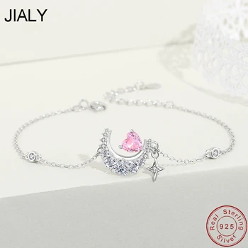 JIALY Европейский Розовый AAA CZ LOVE Moon Star Браслет из стерлингового серебра 925 Пробы Для женщин, Подарок на День рождения, Свадебные украшения