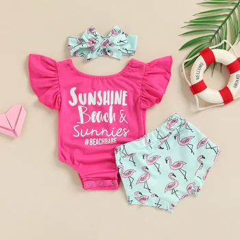 Ma & Baby 0-18 м, Летний Комплект одежды для новорожденных Девочек, Комбинезон с буквами, Шорты с фламинго, Наряды, Костюмы D35