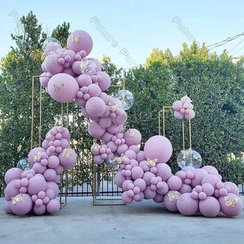 Macaron Фиолетово-Розовые Латексные Воздушные шары Арка Комплект Гирлянда Свадебные украшения 3D Бабочки Глобусы Детский Душ Декор для вечеринки по случаю Дня рождения