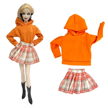 NK 1 комплект; Длинная одежда с капюшоном; толстовка; Осенняя одежда; Одежда для куклы Барби; Свитер; юбка в сетку для кукол 1/6; Аксессуары для кукол