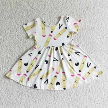 ODM OEM RTS с карандашной печатью Детские повседневные платья Детская школьная одежда Детское платье для девочек