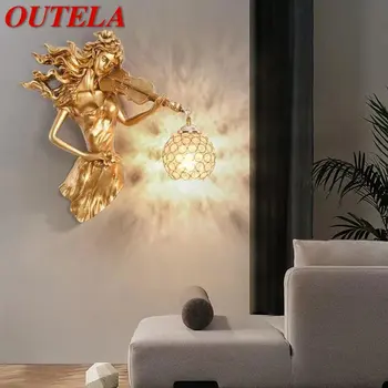 OUTELA Современный светодиодный золотой настенный светильник для помещений, креативный винтажный светильник-бра из смолы для декора дома, гостиной, спальни, коридора