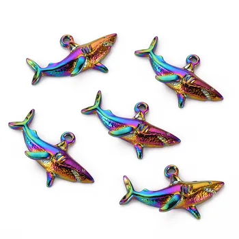 Pandahall 20шт Подвески из сплава в форме Акулы с отверстием, металлические подвески с покрытием цвета радуги для ожерелья, браслета, подарка для изготовления ювелирных изделий