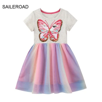 SAILEROAD/ Летнее Платье с Бабочкой для девочек от 2 до 7 лет, Детские Хлопковые платья с коротким рукавом, Детское платье для девочек, Модная Одежда для девочек