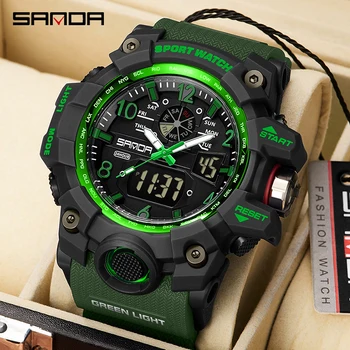 SANDA, лидирующий бренд, военные спортивные часы для мужчин, водонепроницаемые 50 м, мужские спортивные наручные часы в стиле G, кварцевые цифровые часы с двойным временем