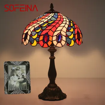 SOFEINA Современная настольная лампа Tiffany, Светодиодный Креативный настольный светильник из витражного стекла, Декор для дома, Гостиной, спальни, Прикроватной тумбочки