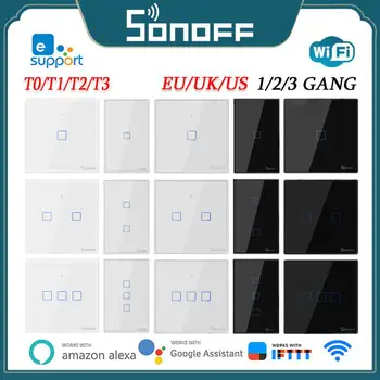 SONOFF T1 / T2 / T3 / T0 TX ЕС / Великобритания / США 1/2/3 Банды WiFi Умный настенный Сенсорный выключатель Управление Умным домом Через приложение Ewelink /RF433 / Голосовое / Сенсорное