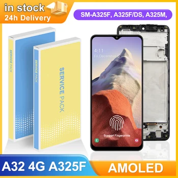Super AMOLED Дисплей для Samsung Galaxy A32 A325 A325F A325N ЖК-дисплей с Цифровым Преобразователем Экрана в Сборе с Рамкой с Отпечатком пальца