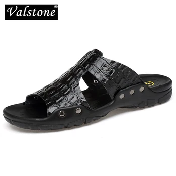 Valstone XL, размеры 52, Мужские Тапочки из Спилка, Лидер продаж, летние шлепанцы, Сандалии, Пляжная обувь, вьетнамки, hombres sandalia, Черный