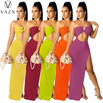 VAZN 2021 Новое Элегантное Открытое Пляжное Длинное Платье в Европе И Америке на Бретелях С Открытыми Плечами, Женское Платье Макси С Высокой Талией