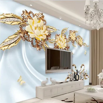 wellyu Custom большая фреска 3D роскошные золотые цветочные украшения ТВ фон экологические обои papel de parede para quarto