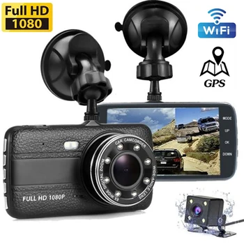 Автомобильный видеорегистратор WiFi Dash Cam 4.0 Full HD 1080P, Зеркало заднего вида, Видеомагнитофон, Авторегистратор, Черный ящик, GPS-трекер, Ночное видение