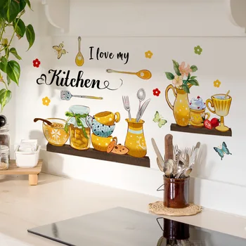 Английский кухонный нож, вилка, ваза, наклейка на стену с бабочкой, фоновое настенное украшение кухни pegatinas de paed peinture murale