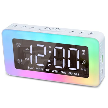 Будильники для спален Зеркальные часы с 8 RGB атмосферным освещением Двойные будильники 3 режима будильника Таймер для повтора сна
