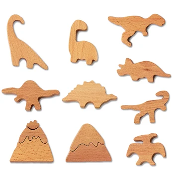 Буковые деревянные куклы-динозавры Материал Монтессори Незаконченные блоки динозавров Развивающие игрушки Поделки своими руками Игрушки для рисования для детей