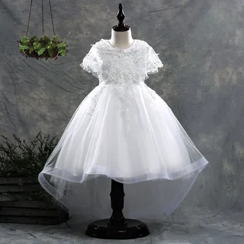 Великолепное платье с цветочным узором для девочек, детский лиф с кружевной аппликацией, тюлевое вечернее свадебное платье, официальная одежда для девочек