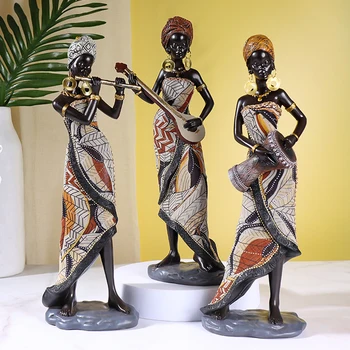 Винтажные африканские поделки из смолы, орнамент, Художественная скульптура для чернокожих женщин, домашний декор для гостиной, Статуэтки для интерьера