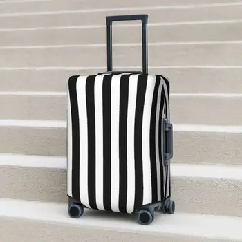 Винтажный чехол для чемодана с принтом в полоску, Черно-белые вертикальные полосы, для отдыха в круизе, для защиты полезных принадлежностей для багажа
