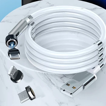 Вращающаяся на 540 градусов Волшебная веревка Магнитный кабель для iphone Xiaomi Micro USB Type C Кабель с автоподзаводом Шнур зарядного устройства для телефона Магнитный провод
