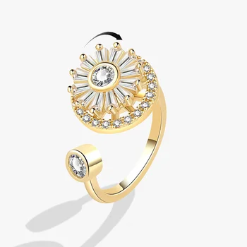 Вращающееся кольцо со Снежинкой из Циркона, Нержавеющая сталь, Позолоченное Регулируемое кольцо-спиннер, Эстетический Ювелирный подарок для вечеринки