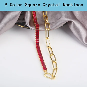 Высококачественное Женское ожерелье с квадратными кристаллами для девочек, ожерелье из медного покрытия из 18-каратного золота для подарка на годовщину Вечеринки, ювелирные аксессуары